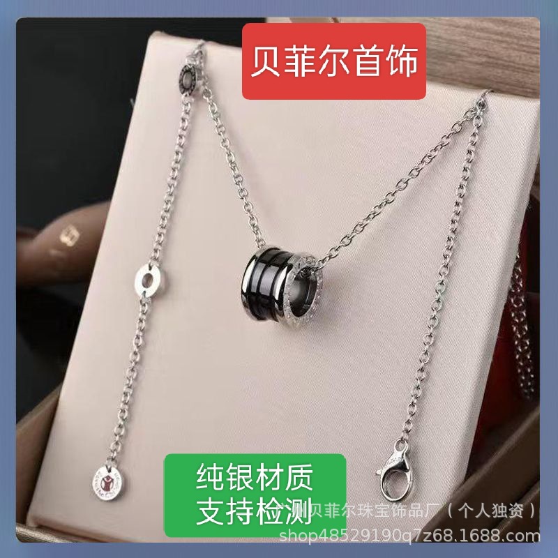 S925纯银项链高版本陶瓷小红人项链女弹簧慈善款大小蛮腰项链厂家