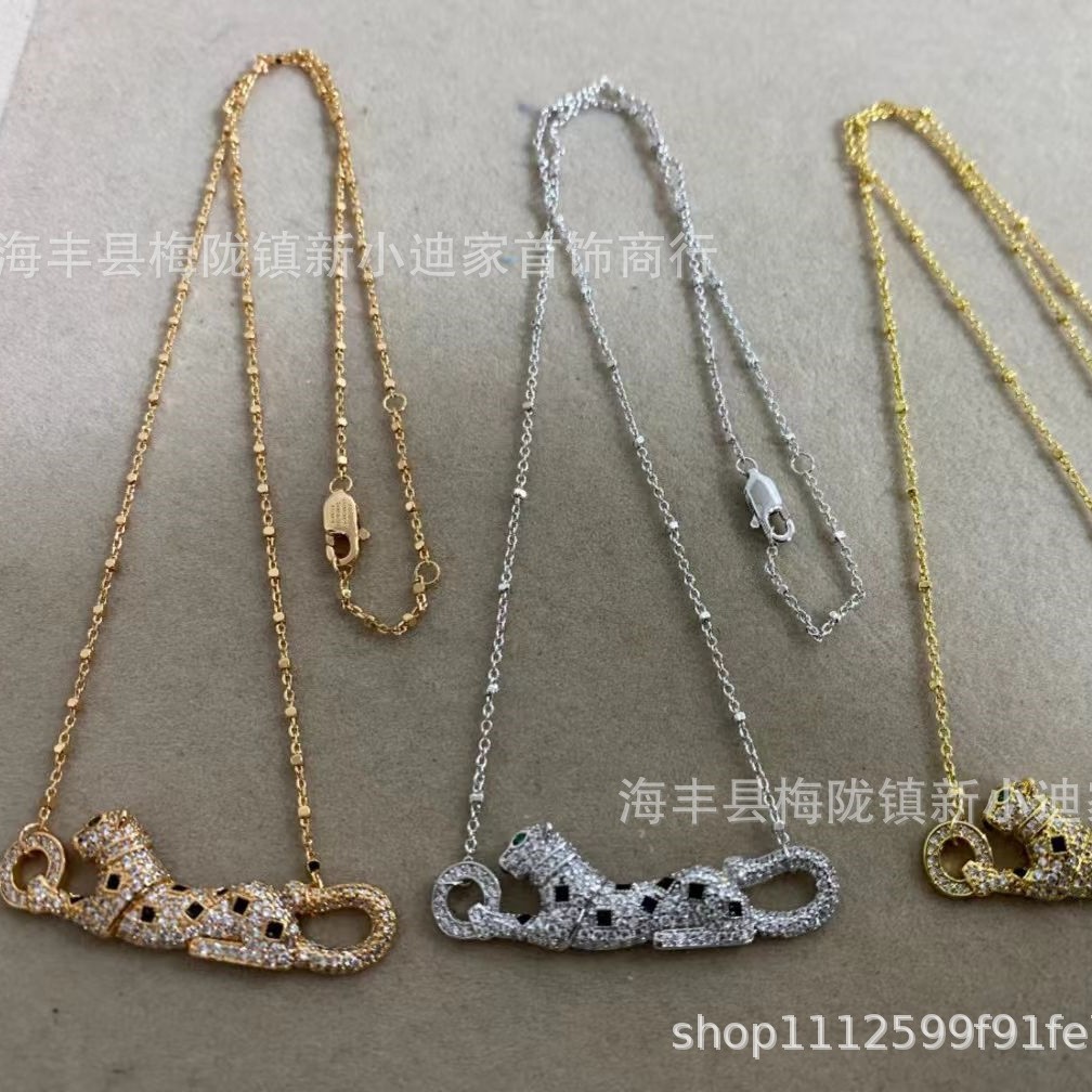 卡家V金高版本豹子项链女光面满钻金钱斑点猎豹满钻锁骨链批发