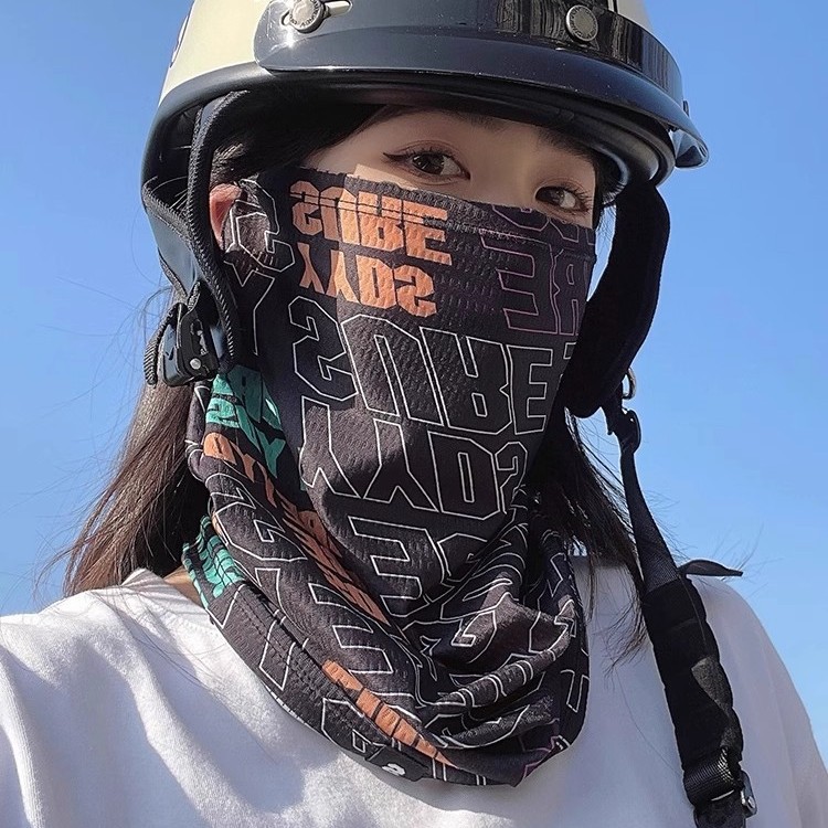 骑行防晒面罩遮脸女夏冰丝围脖男户外遮阳挂耳面罩高颜值防晒冰袖
