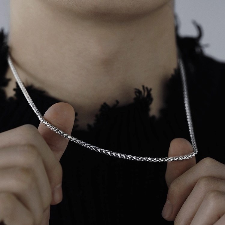 s925纯银项链素链男圆肖邦链小众设计百搭毛衣链长款秋冬轻奢风